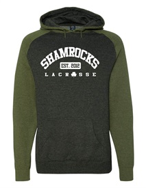 Shamrocks Lacrosse Anniversary Raglan Hooded Sweatshirt - Orders due Friday, March 24, 2023